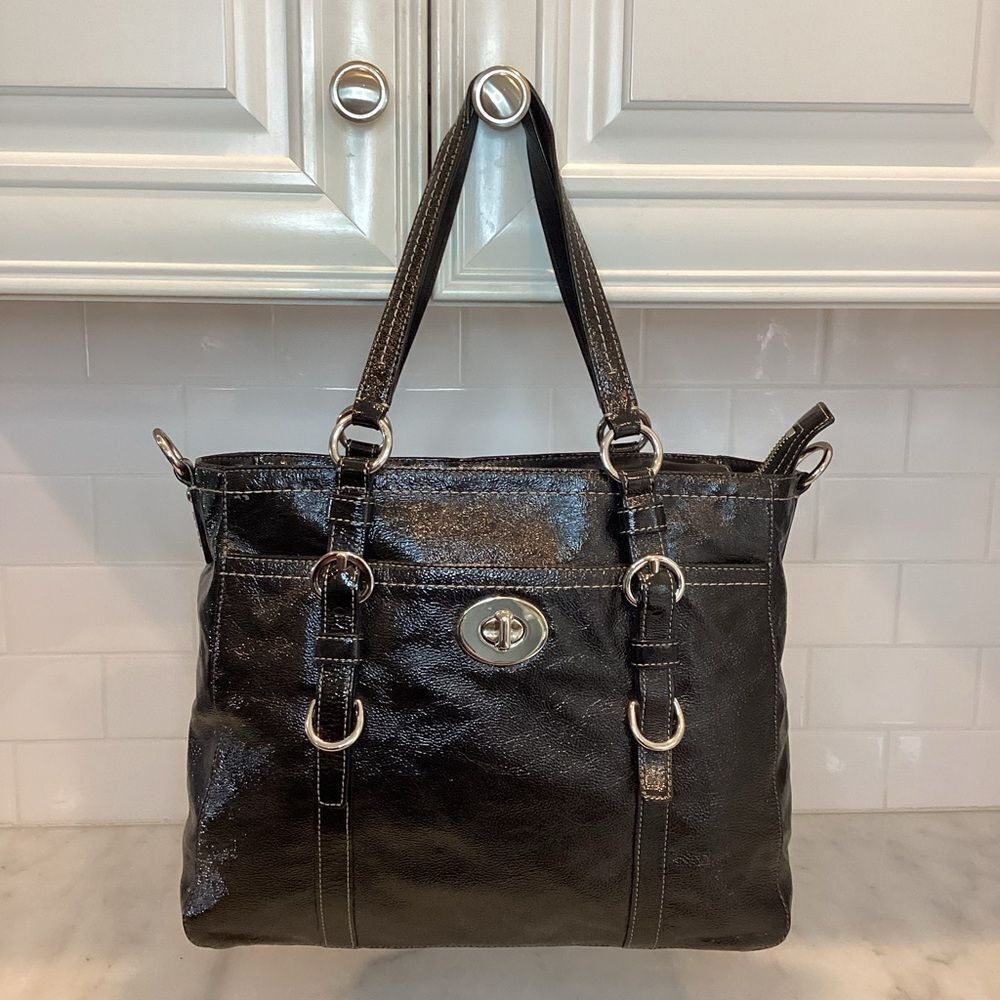Coach Bag Purse Handbag Chelsea Black Patent Leather Shoulder Bag Pocketbook